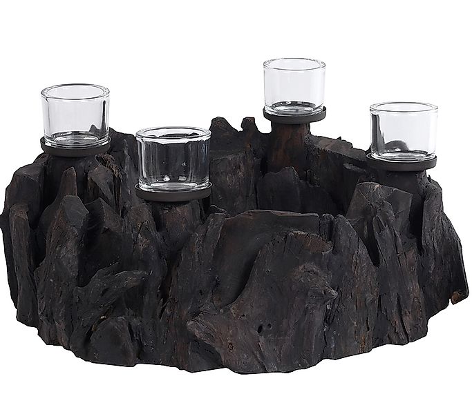 Mandala Teakholz Kranz schwarz – Adventskranz mit 4 Teelichthaltern günstig online kaufen