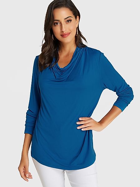 YOINS Blue Drape Sagging Langarm T-Shirt günstig online kaufen