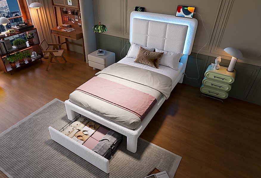 LVHOM Polsterbett LED-Kopfteilbett mit USB-Ladeports & günstig online kaufen