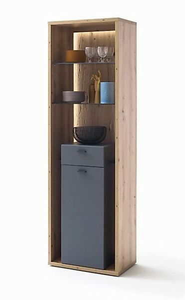 expendio Vitrine Liam 8 Royal grey / Balkeneiche Nb. 66x209x40 cm mit Beleu günstig online kaufen