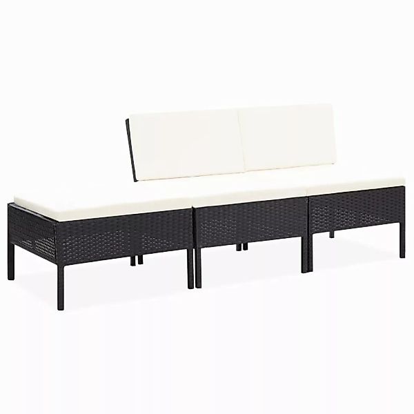 3-tlg. Garten-lounge-set Mit Auflagen Poly Rattan Schwarz günstig online kaufen