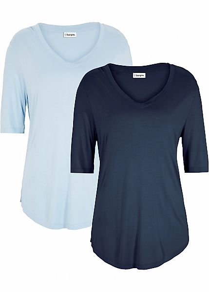 bonprix T-Shirt Packung, 2 Figur umspielende Passform, Halbarm, V-Ausschnit günstig online kaufen