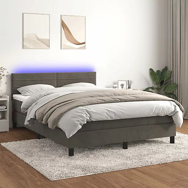 Vidaxl Boxspringbett Mit Matratze & Led Dunkelgrau 140x190 Cm Samt günstig online kaufen