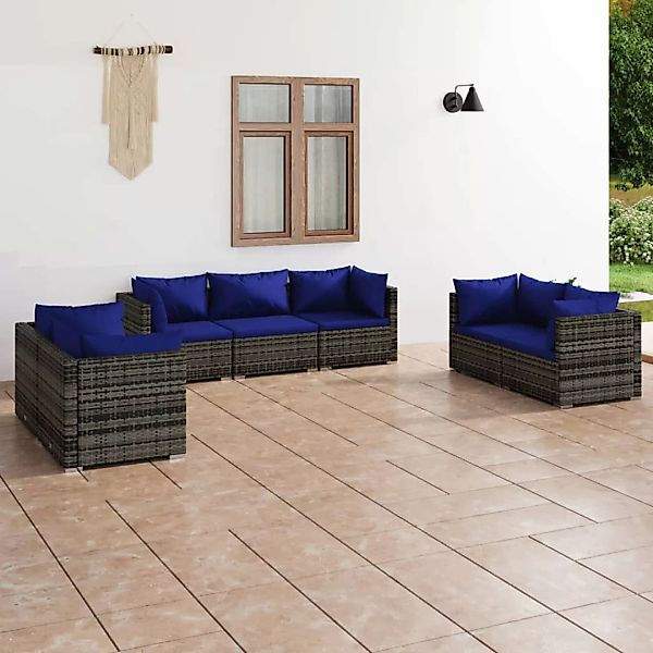 Vidaxl 7-tlg. Garten-lounge-set Mit Kissen Poly Rattan Grau günstig online kaufen