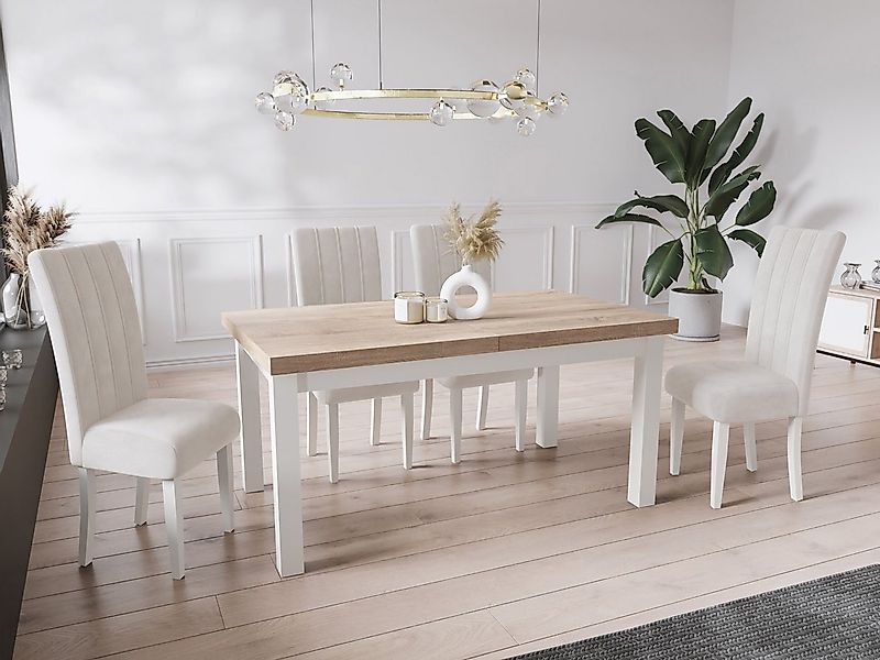 WFL GROUP Esstisch Avena ausziehbar rechteckig modern mit weißen Holzbeinen günstig online kaufen