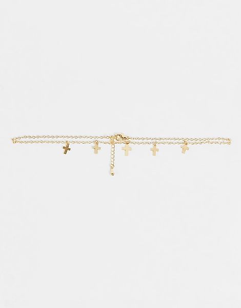 DesignB London – Eng anliegende Halskette in Gold-Optik mit Kreuzanhängern- günstig online kaufen
