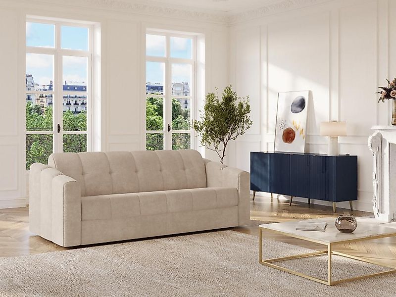 Schlafsofa mit Matratze 3-Sitzer - Strukturstoff - Beige - Liegefläche 140 günstig online kaufen