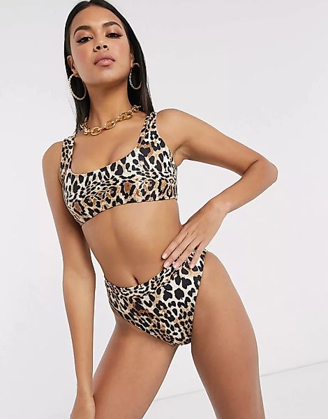 Missguided – Bikinioberteil mit U-Ausschnitt und Leopardenmuster-Mehrfarbig günstig online kaufen