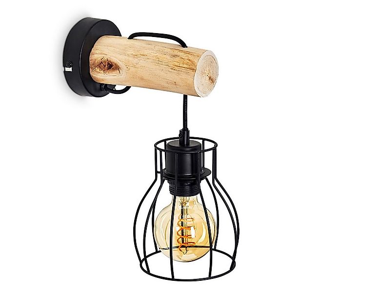 hofstein Wandleuchte »Aprica« Wandlampe aus Metall/Holz in Schwarz/Natur, o günstig online kaufen