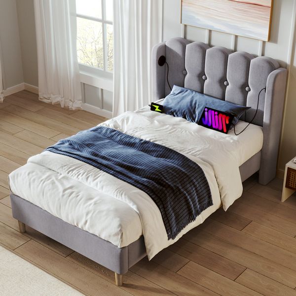 Flieks Polsterbett, Holzbett Einzelbett mit USB/Typ-C günstig online kaufen