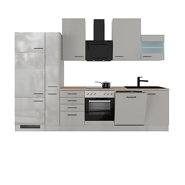 Flex-Well Exclusiv Küchenzeile Lund 310 cm Lichtgrau glänzend-Rauchgrau günstig online kaufen