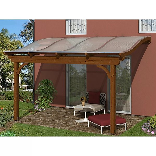Skan Holz Terrassenüberdachung Verona 434 x 389 cm Leimholz Nussbaum günstig online kaufen