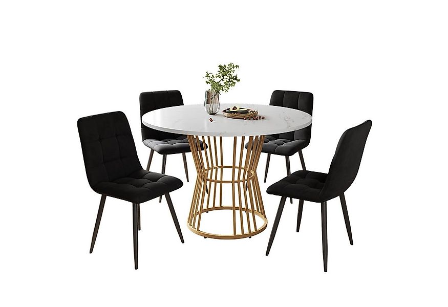 Flieks Essgruppe, (Sitzgruppe Set, 5-tlg., 1 Tisch mit 4 Stühlen), runder E günstig online kaufen