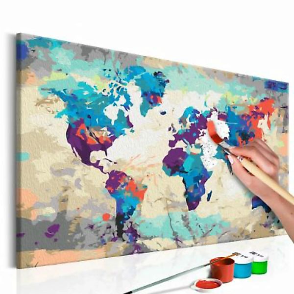 artgeist Malen nach Zahlen Weltkarte (Blau & Rot) mehrfarbig Gr. 60 x 40 günstig online kaufen