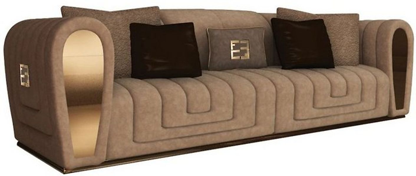 Casa Padrino Sofa Luxus Wildleder Sofa mit dekorativen Kissen Taupefarben / günstig online kaufen