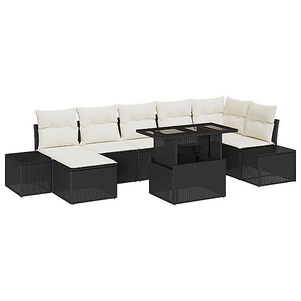 vidaXL Loungesofa 8-teiliges Garten-Sofa-Set mit Kissen Schwarz Poly Rattan günstig online kaufen