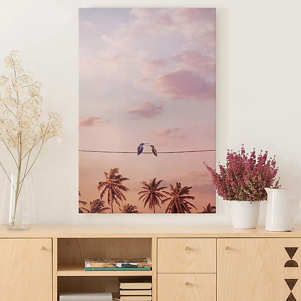 Leinwandbild Tiere - Hochformat Sonnenuntergang mit Kolibris günstig online kaufen