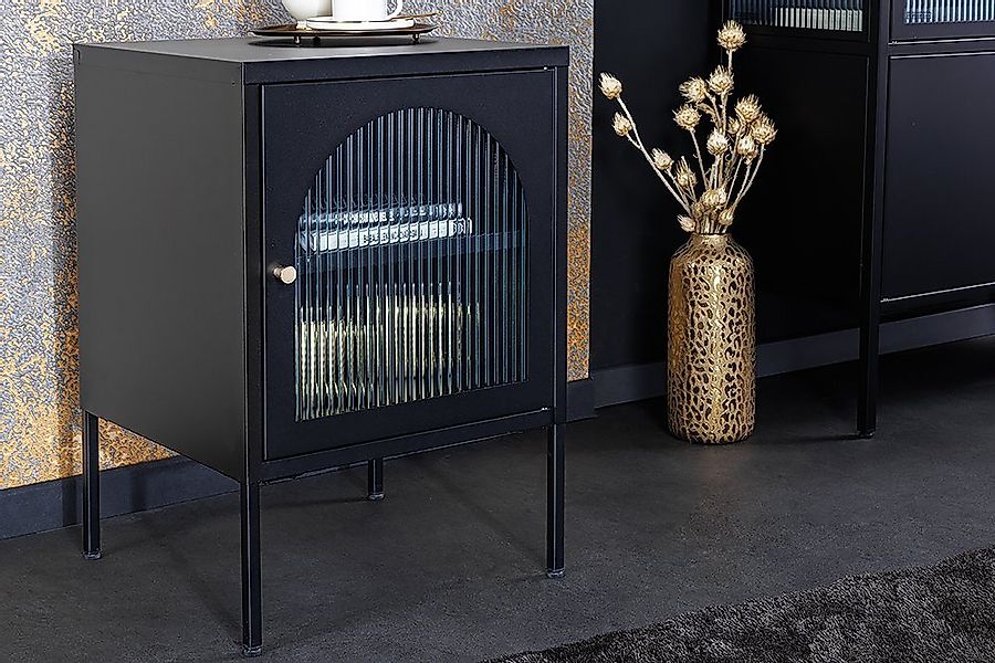 riess-ambiente Nachttisch PARIS 60cm schwarz / transparent - Metall, Riffel günstig online kaufen