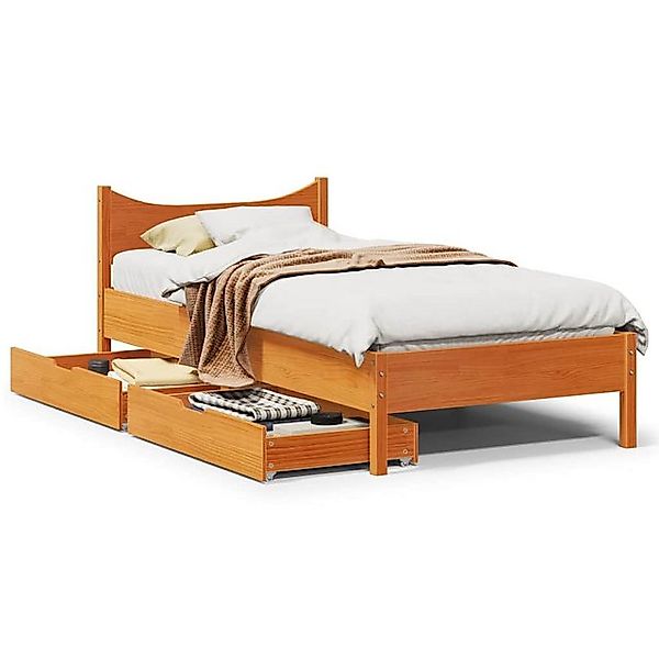 vidaXL Bett, Massivholzbett mit Schubladen Wachsbraun 75x190 cm Kiefer günstig online kaufen