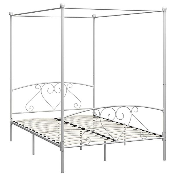 vidaXL Himmelbett, Baldachin Bett-Gestell Weiß Metall 160 x 200 cm günstig online kaufen