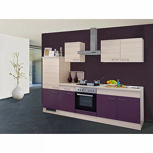 Flex-Well Exclusiv Küchenzeile Focus 270 cm Akazie-Aubergine günstig online kaufen