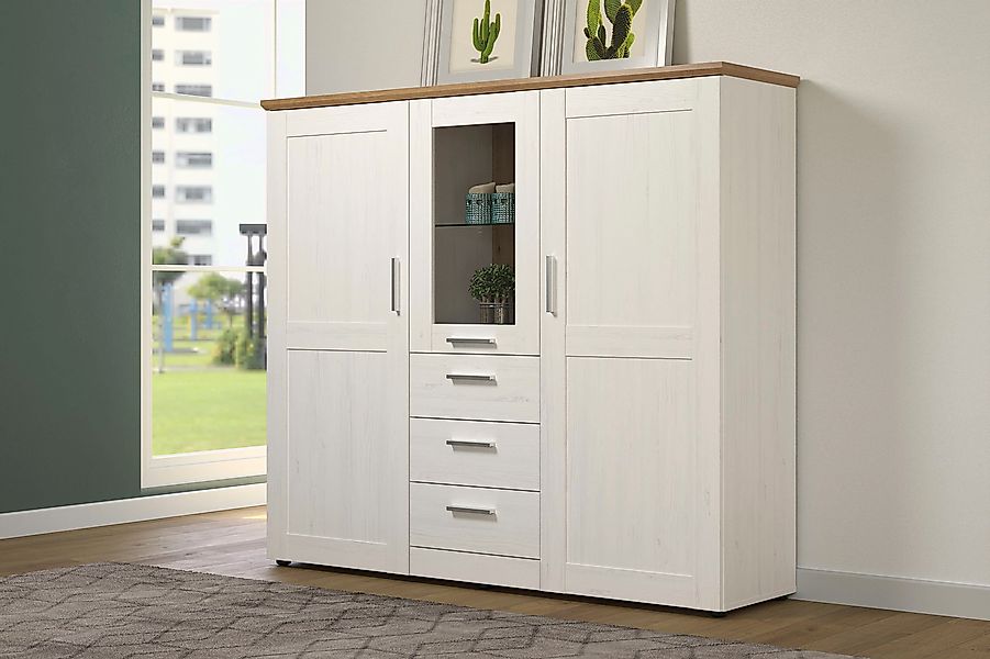 Home affaire Highboard "Nybro" Vitrine, wechselseitig montierbarer Türansch günstig online kaufen