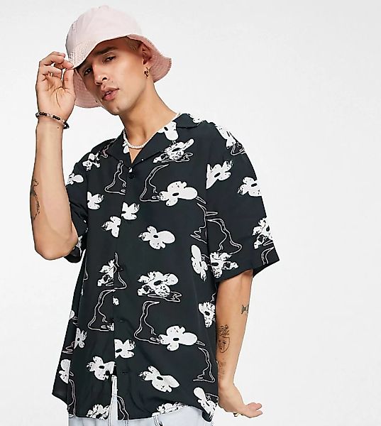 COLLUSION – Hawaiihemd in abstraktem Blumenmuster-Schwarz günstig online kaufen