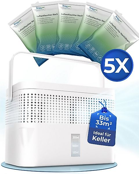 BonAura Luftentfeuchter ohne Strom, für 79 m³ Räume, Tank 2 l, 5 x 980g Gra günstig online kaufen