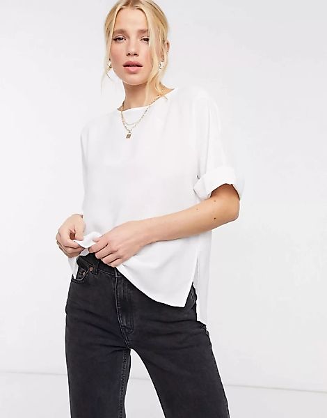 ASOS DESIGN – Oversize-T-Shirt mit umgeschlagenen Ärmeln in Elfenbein-Weiß günstig online kaufen