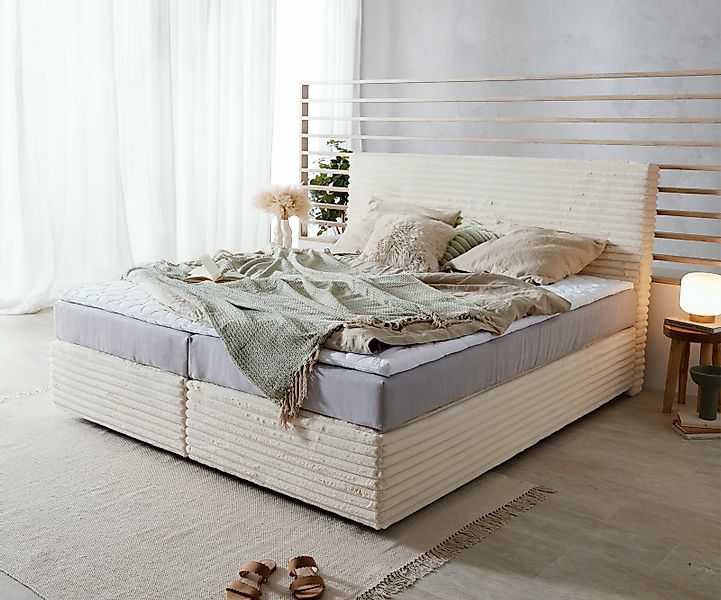 Boxspringbett Dream-Well Plüsch-Cord Beige 180x200 cm TFK-Matratze Visco-To günstig online kaufen
