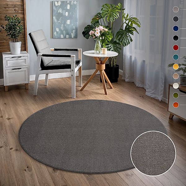 Sanat Teppich "Uni" rund 13 mm Höhe robuster Kurzflorteppich, große Farbaus günstig online kaufen