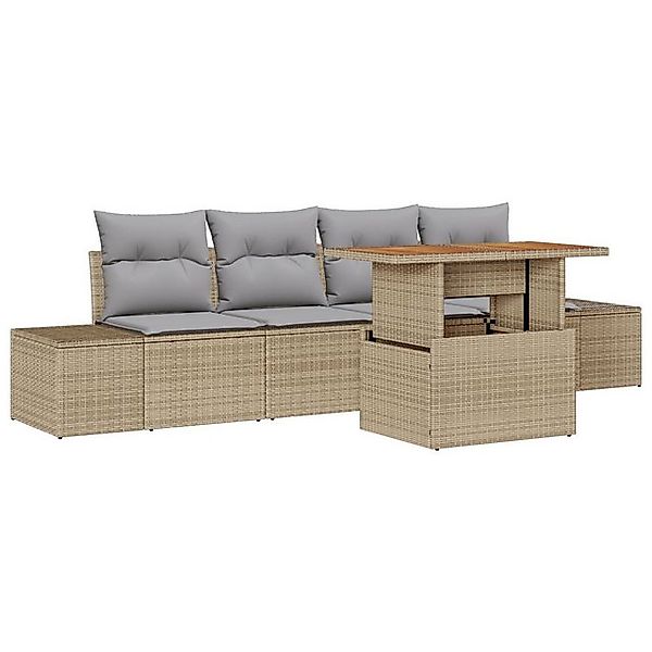 vidaXL Loungesofa 5-tlg. Garten-Essgruppe mit Kissen Beige Poly Rattan, 5 T günstig online kaufen