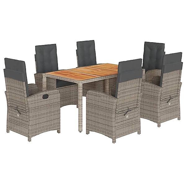 vidaXL 7-Tlg Garten-Essgruppe mit Kissen Grau Poly Rattan 3212244 günstig online kaufen