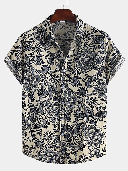 Mens Ethnic Style Printing Lose Turndown Kragen Kurzarm Casual Shirts günstig online kaufen