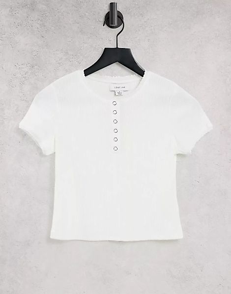 Lost Ink – Schmal geschnittenes, geripptes T-Shirt in Weiß günstig online kaufen