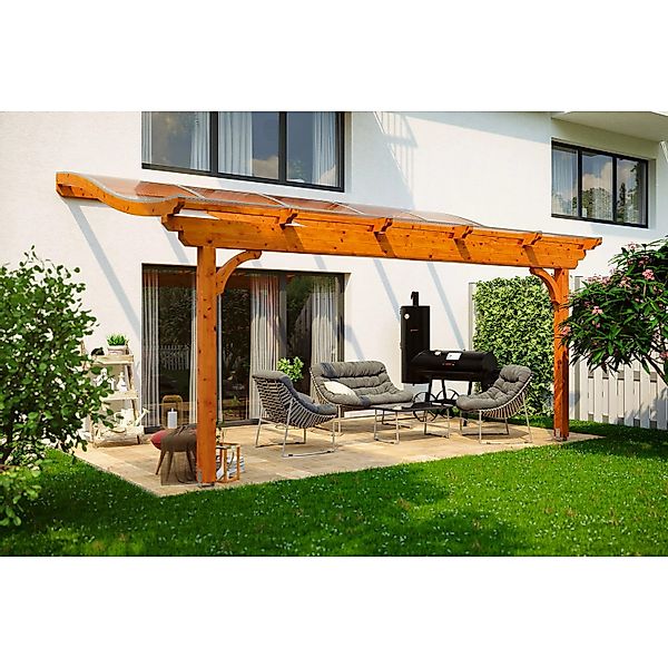 Skan Holz Terrassenüberdachung Verona 541 x 389 cm Leimholz Eiche hell günstig online kaufen