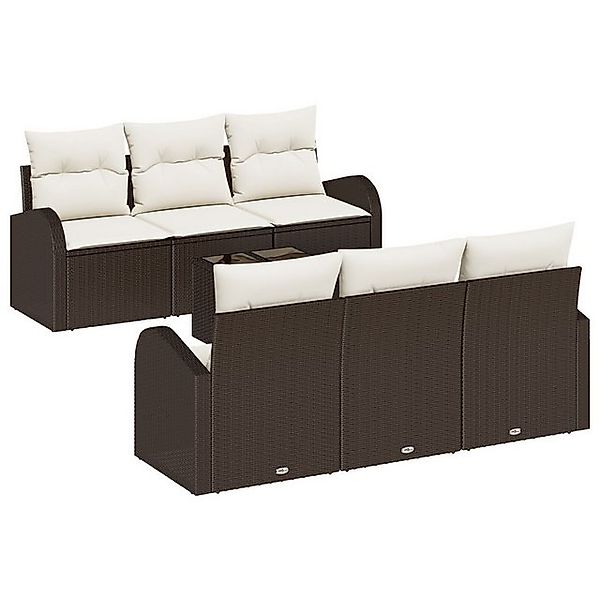 vidaXL Loungesofa 7-teiliges Garten Sofa Set mit Kissen Braun Poly Rattan, günstig online kaufen