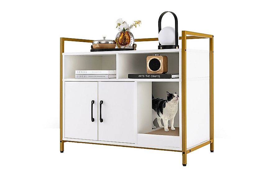 COSTWAY Tierhaus Katzenhaus, Katzenhöhle, mit offenem Regal & 2 Fächern günstig online kaufen