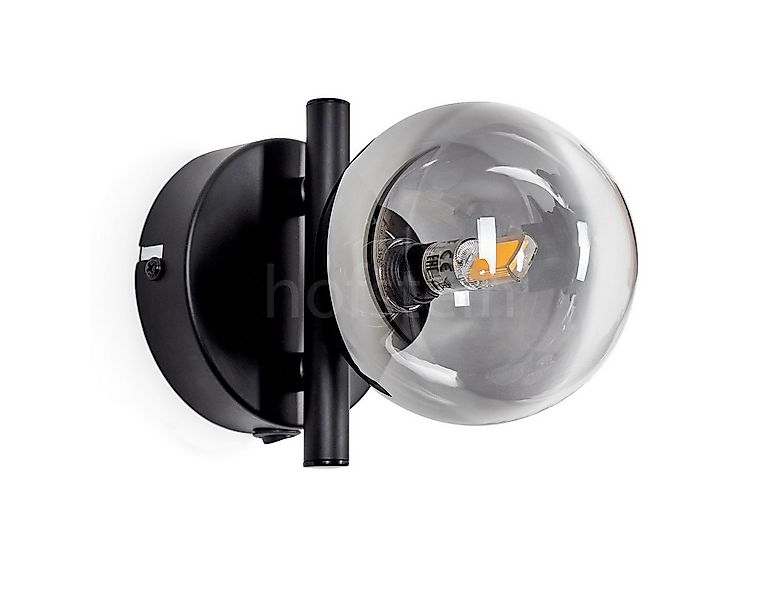 hofstein Wandleuchte Wandlampe aus Metall/Glas in Schwarz/Rauchfarben/Klar, günstig online kaufen