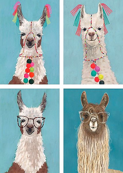 Artland Poster »Geschmückte Lamas« Wildtiere 4 Stk. tlg. Poster, Wandbild, günstig online kaufen