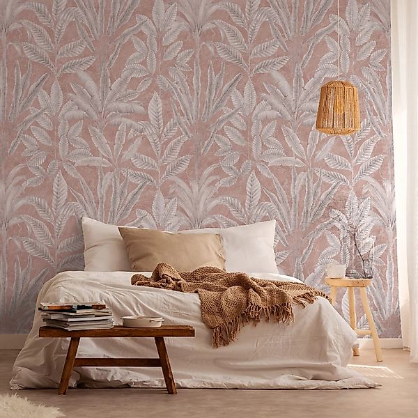PROFHOME 393161-GU Fototapete Palmen Matt Rosa Grau Weiß 1,59 m x 2,8 m 0,5 günstig online kaufen