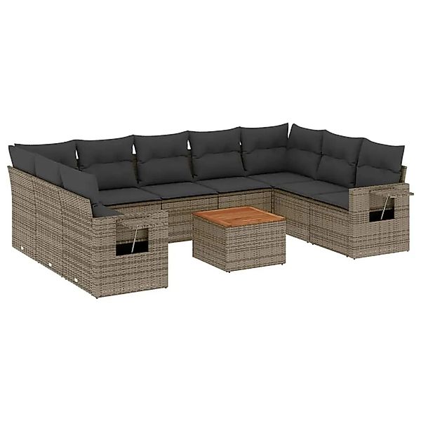 vidaXL 10-Tlg Garten-Sofagarnitur mit Kissen Grau Poly Rattan 3224709 günstig online kaufen
