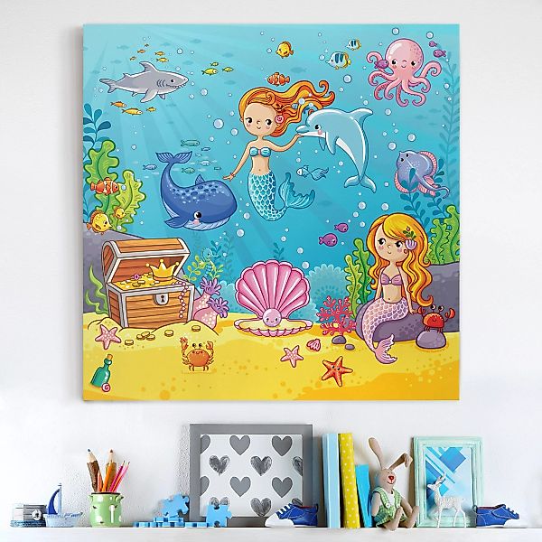 Leinwandbild Kinderzimmer - Quadrat Meerjungfrau - Unterwasserwelt günstig online kaufen