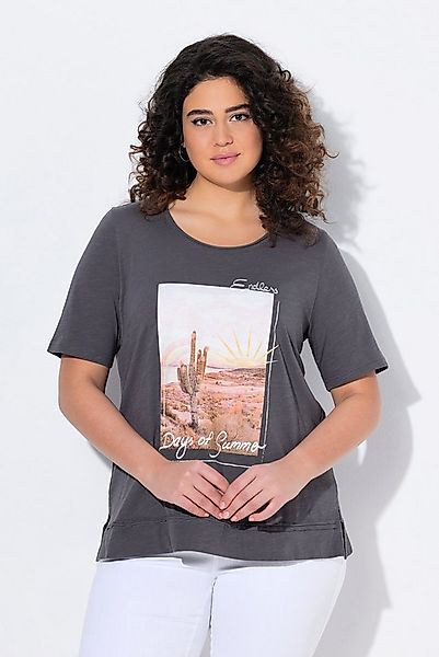 Ulla Popken T-Shirt T-Shirt Kaktus Classic Rollkanten Rundhals Halbarm günstig online kaufen