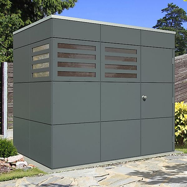 Skan Holz Holz-Gartenhaus Brisbane 3 CrossCube Schiefergrau 253 cm x 253 cm günstig online kaufen