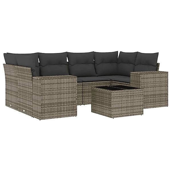 vidaXL 7-Tlg Garten-Sofagarnitur mit Kissen Grau Poly Rattan 3222319 günstig online kaufen