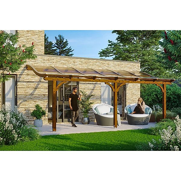 Skan Holz Terrassenüberdachung Venezia 648 x 339 cm Leimholz Nussbaum günstig online kaufen