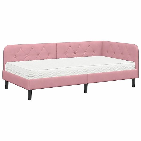 vidaXL Eckbettgestell mit Matratze mit Kopfteil Rosa 90 x 190 cm Samt 33941 günstig online kaufen