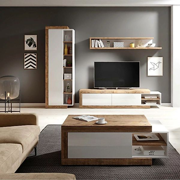 Wohnzimmer Möbel Set inkl. Couchtisch Samdal Eiche Nb. SYLT-83, mit Absetzu günstig online kaufen