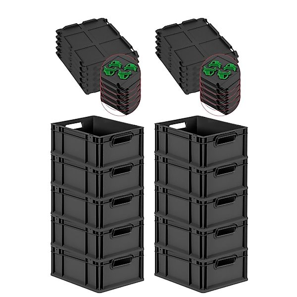 PROREGAL SuperSparSet 10x Eurobox Nextgen Grip Mit Scharnierdeckel Und Grün günstig online kaufen